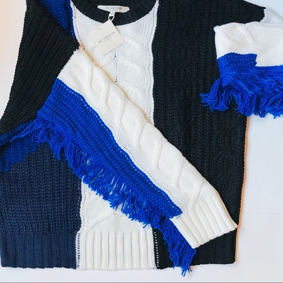 Colorblock ribbed cable knit fringe sweater weather outfit - Picture 8 of 14